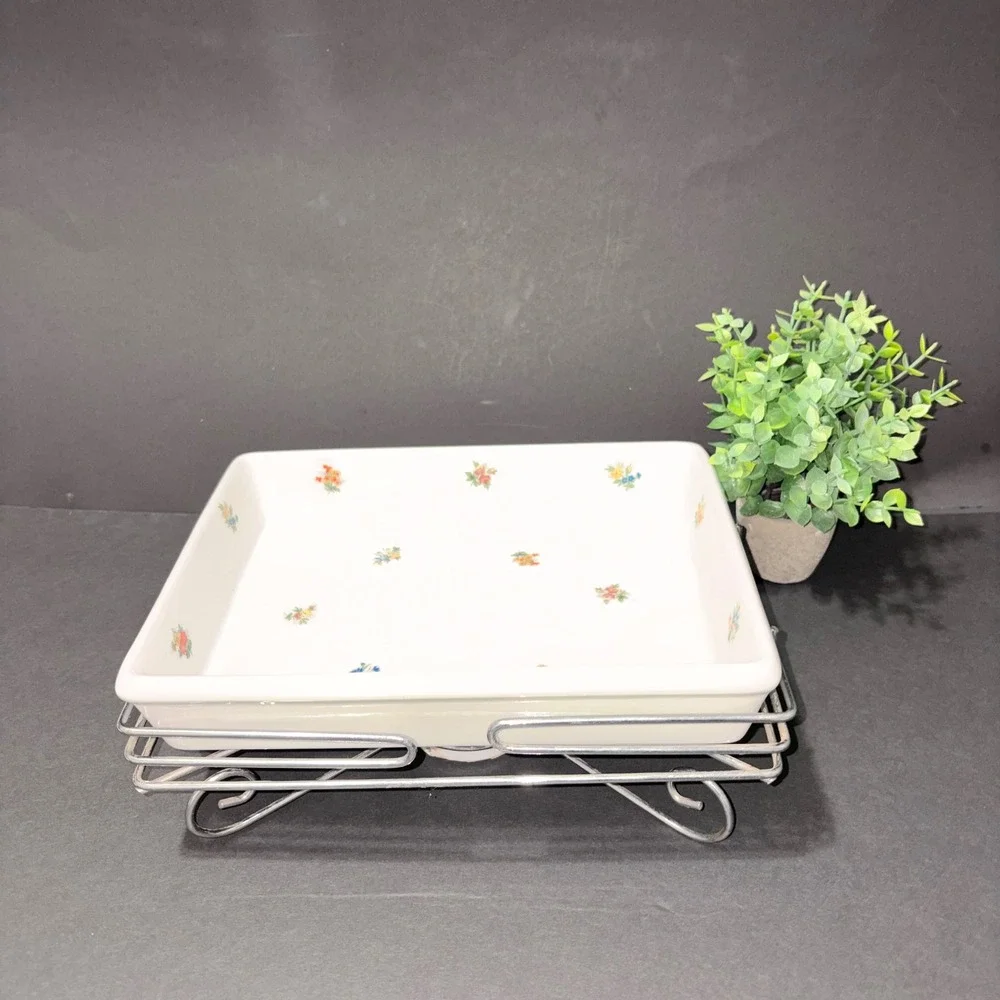 Wen Yuan Floral Casserole Dish with Rack and Candle Warmer 11.5